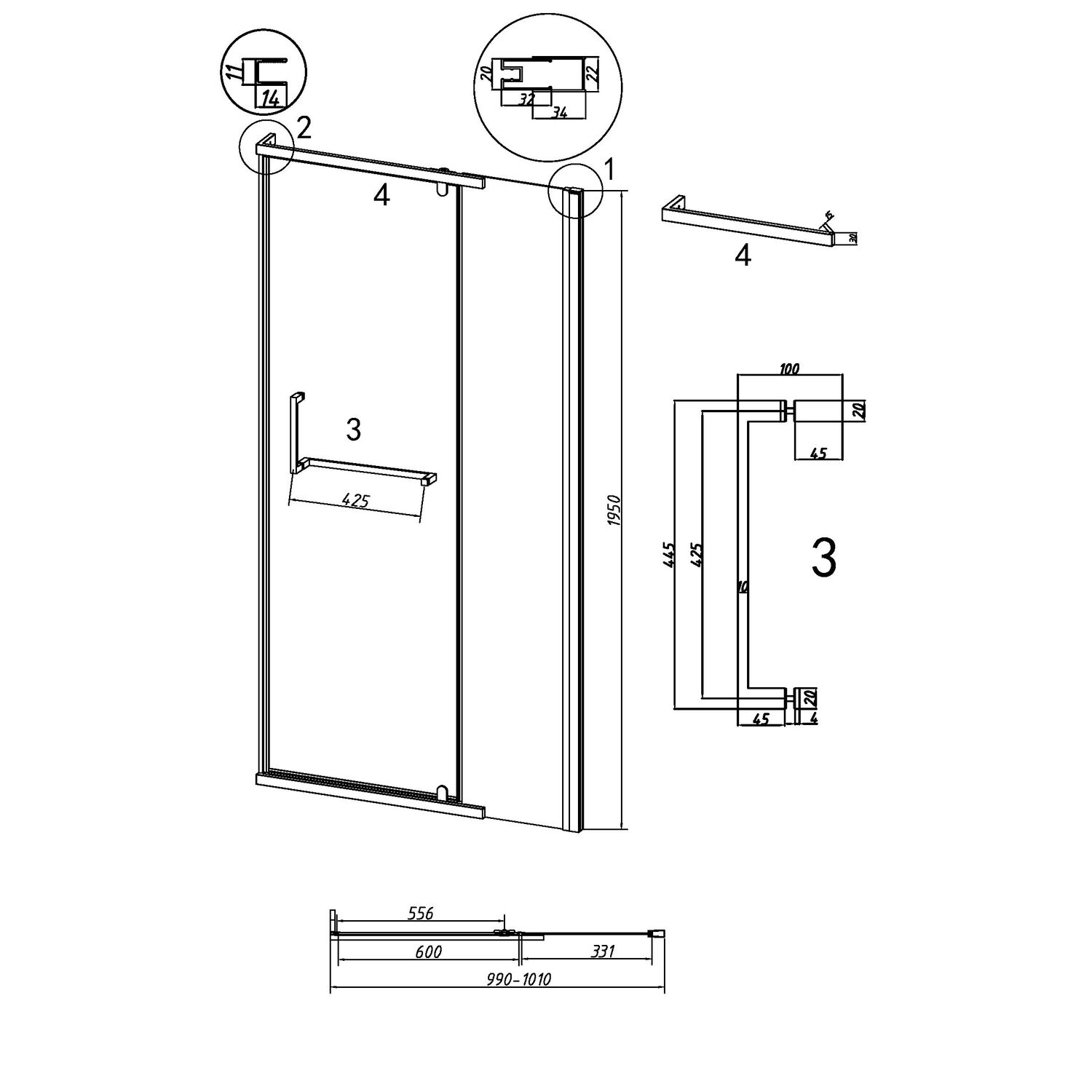 Душевая дверь Grossman Pragma 100.K33.03.100.42.00 100х195, стекло прозрачное, профиль графит сатин - фото 1