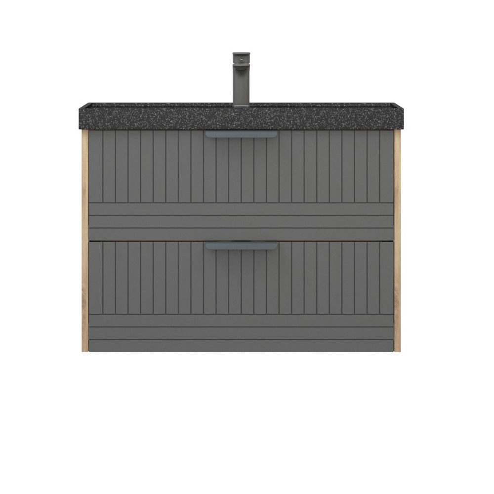 Мебель для ванной Corozo Инди 80, напольная/подвесная, с черной раковиной Стандарт, цвет дуб канзас/графит - фото 1