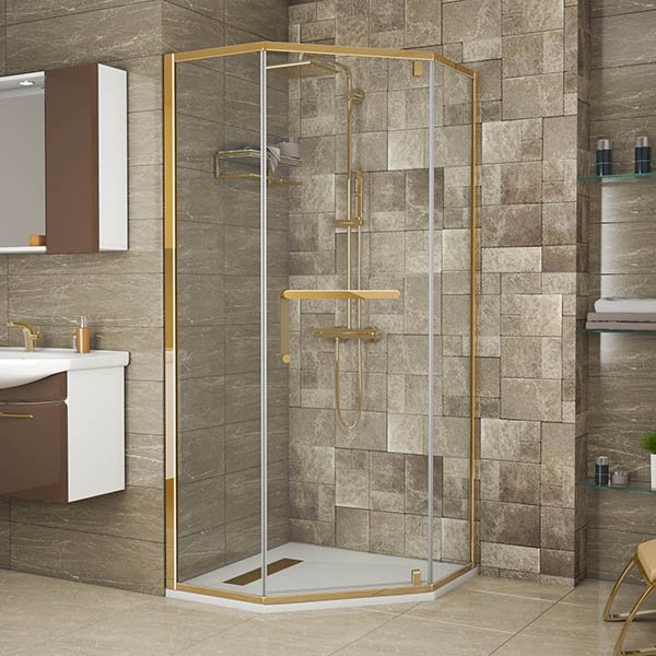 Душевой уголок Grossman Pragma PR-90GD 90x90, с полотенцедержателем, стекло прозрачное, профиль золото