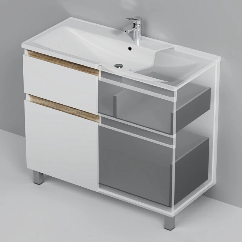 Тумба под раковину AM.PM X-Joy 100 напольная, цвет белый глянец/дерево - фото 1