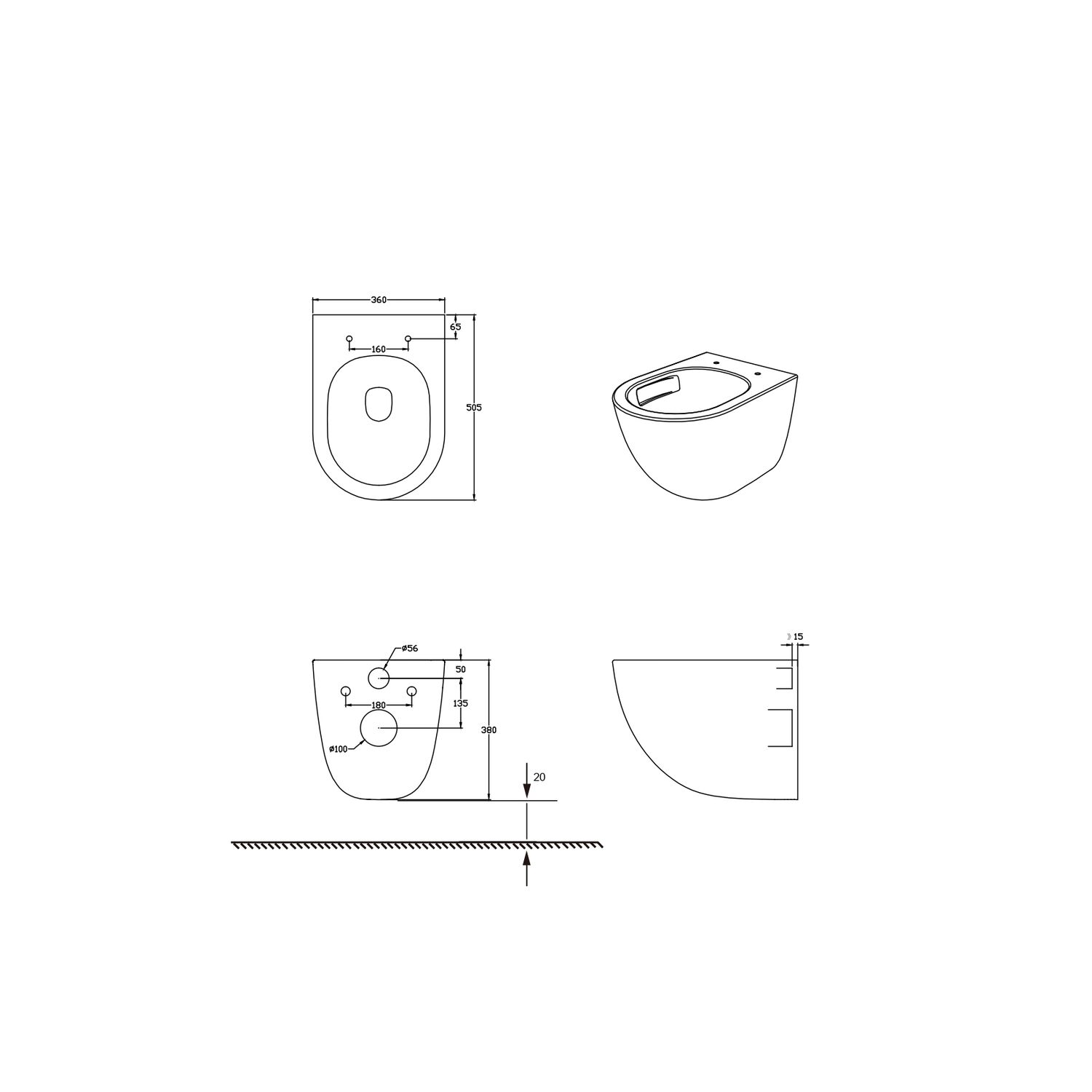 Унитаз Акватек Гелиос AQ1993T-00 подвесной, безободковый, смыв Торнадо, с сиденьем микролифт, цвет белый - фото 1