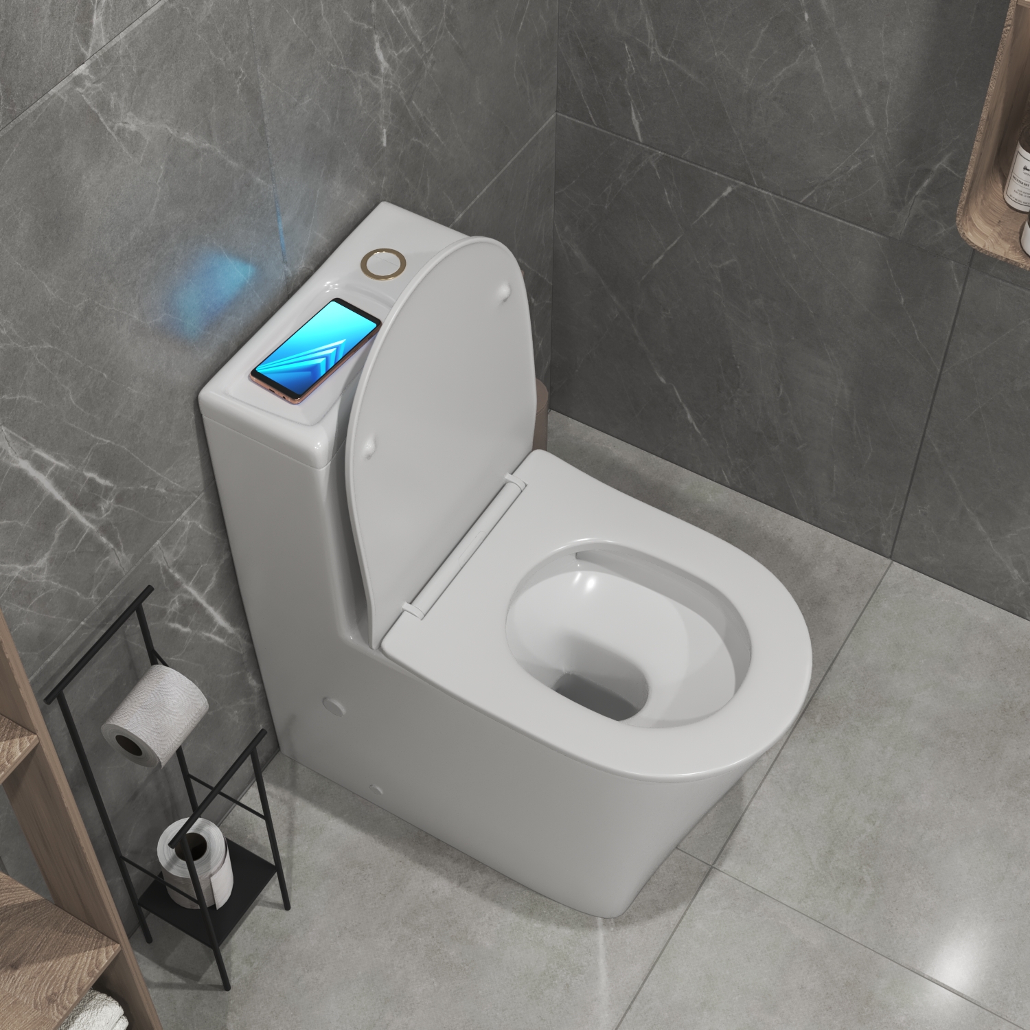 Унитаз-моноблок Joki Royal T Gold JK86472105GOLD напольный, безободковый, смыв Торнадо, с сиденьем микролифт, цвет белый / золото - фото 1