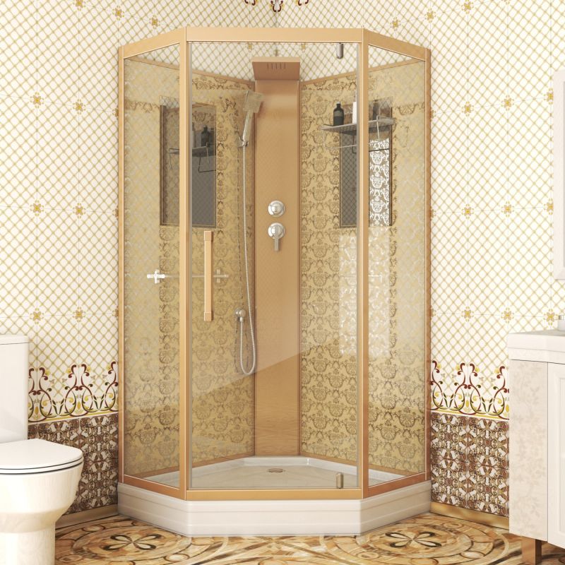 Душевая кабина Niagara Luxe NG-7717GBK 100x100, стекло прозрачное, профиль золото, без крыши