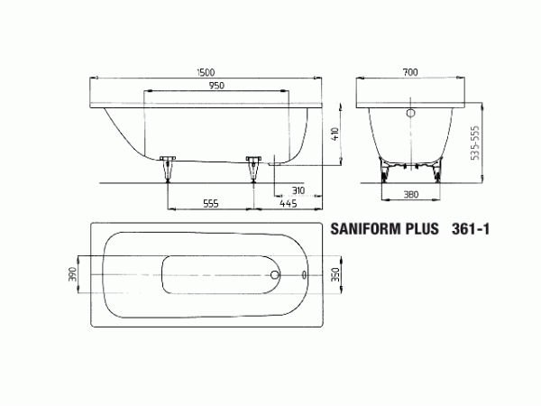 Ванна Kaldewei Saniform Plus 361-1 стальная 150х70 с покрытием Perl-Effekt - фото 1