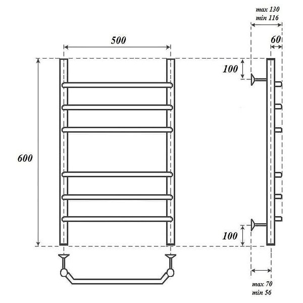 Полотенцесушитель Point П6 50x60 водяной, цвет хром