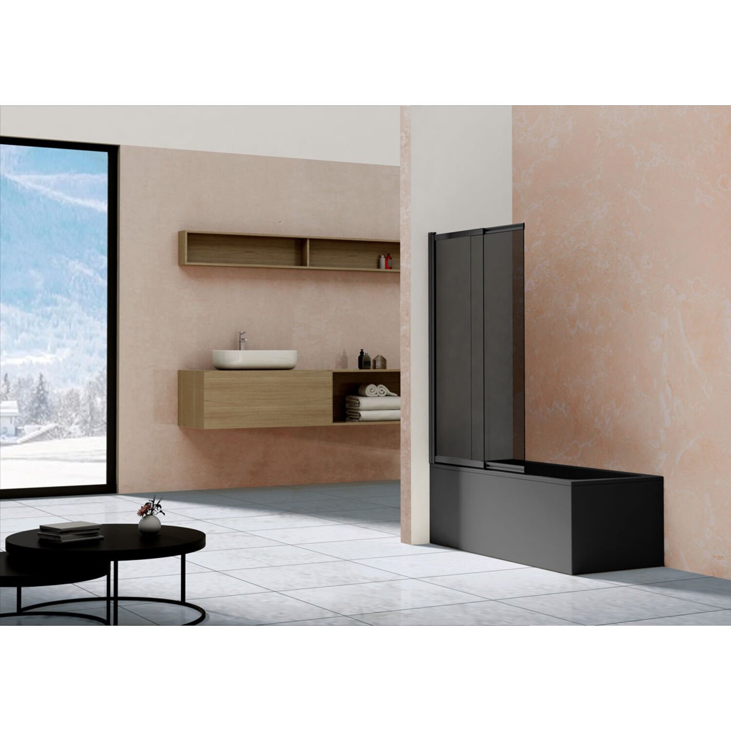Шторка на ванну Vincea VSB-1E 100x145, стекло тонированное, профиль черный матовый - фото 1
