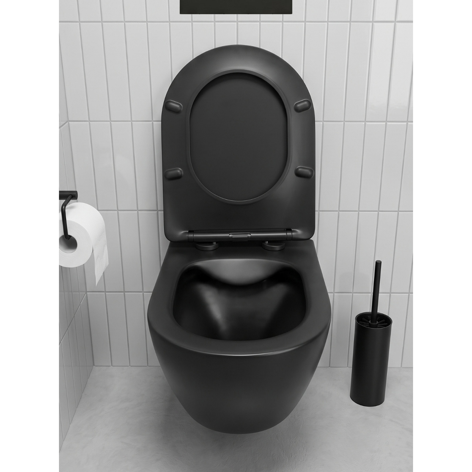 Унитаз Joki Stella Black JK1111019MB подвесной, безободковый, с сиденьем микролифт, цвет черный - фото 1