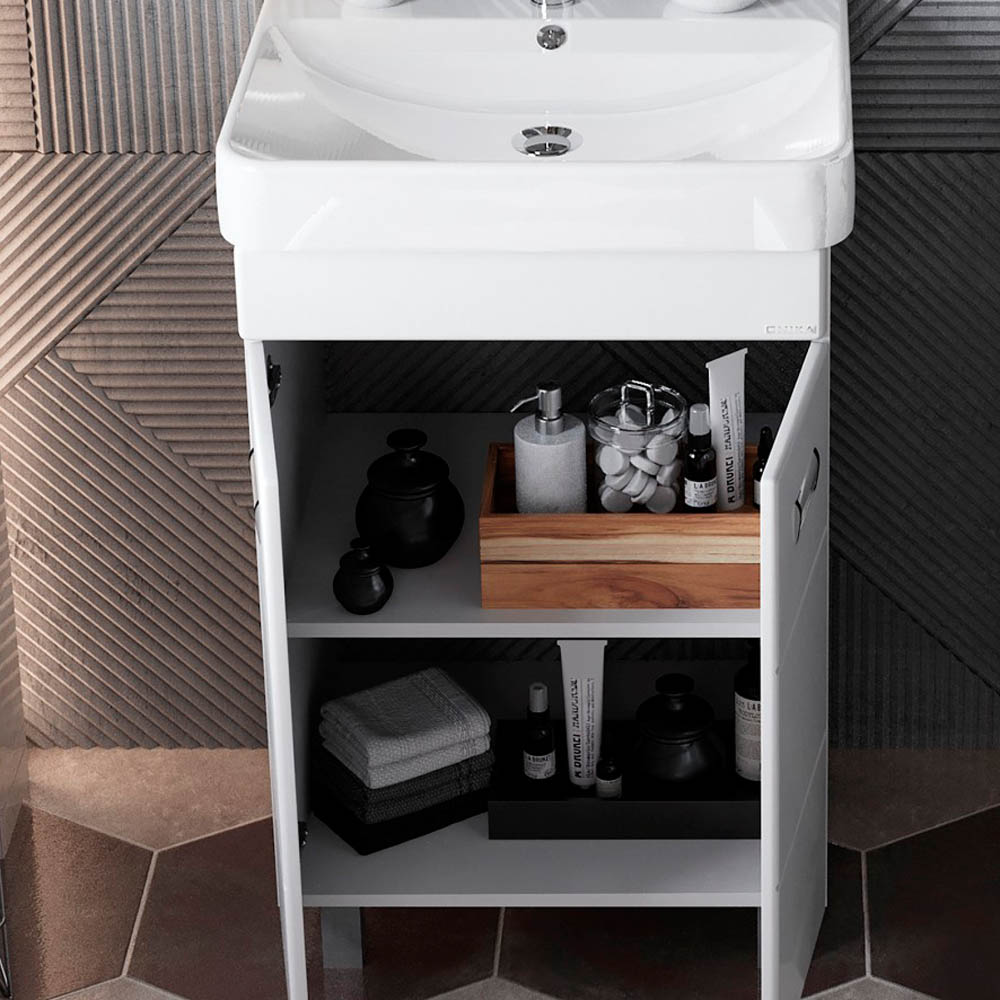 Тумба под раковину Оника Балтика-Квадро 60, цвет белый / хром - фото 1