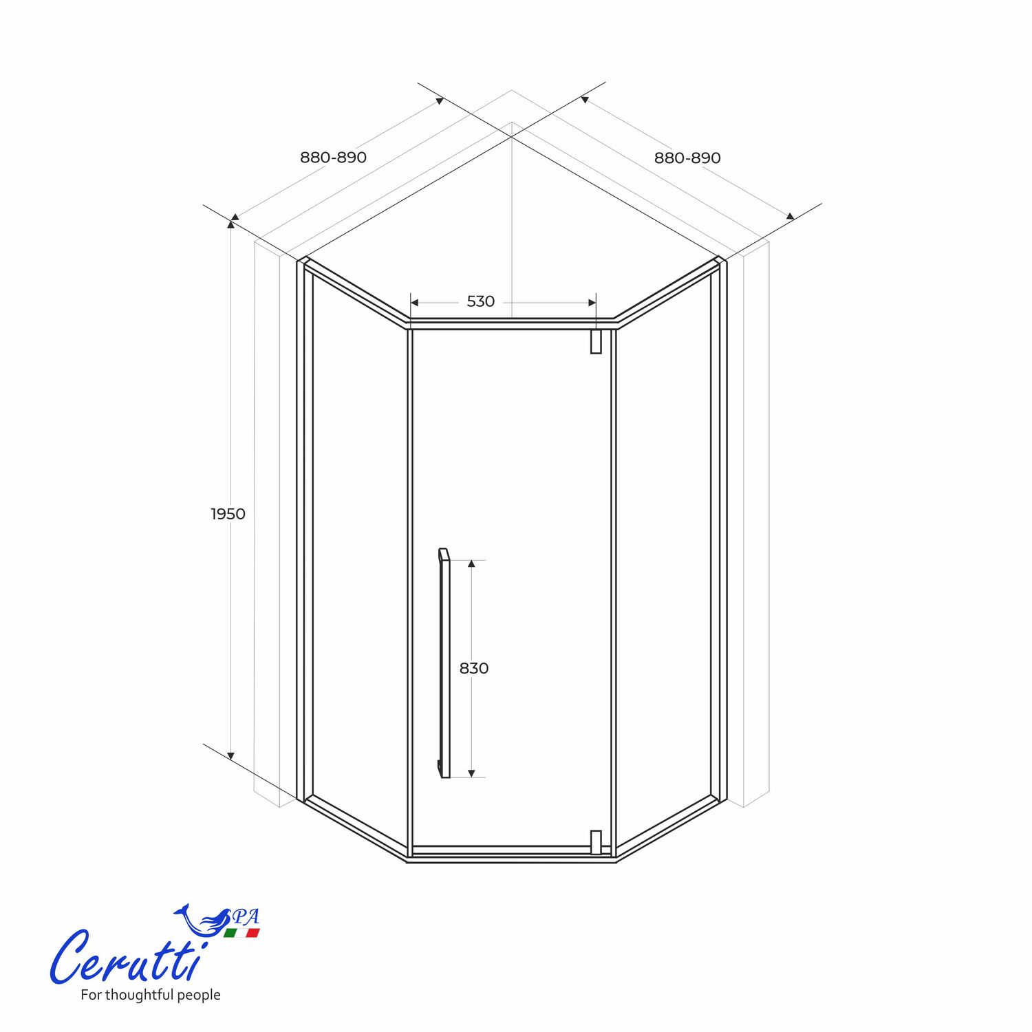 Душевой уголок CeruttiSPA C3AF R 90х90, правый, стекло матовое, профиль черный  - фото 1