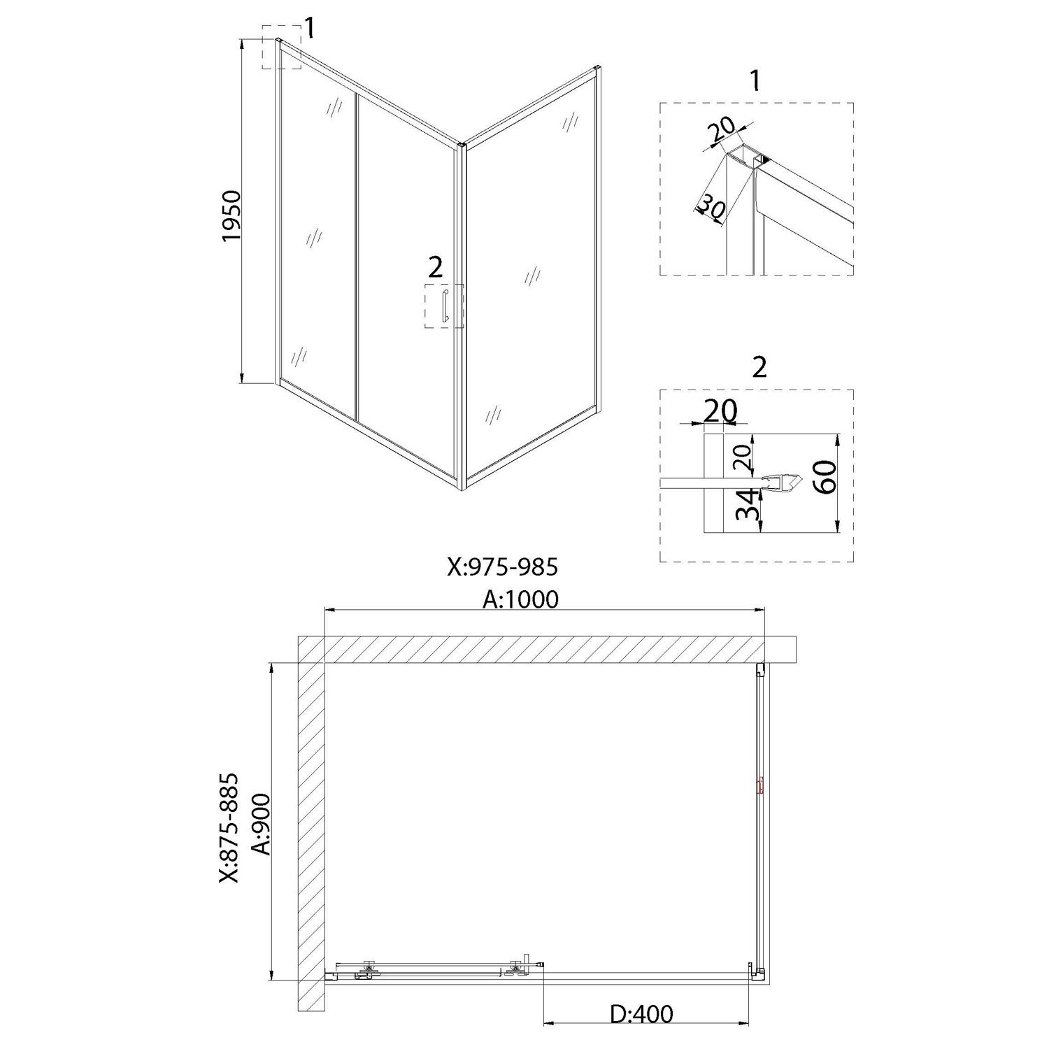 Душевой уголок Niagara Nova NG-82-10AB-A90B 100x90, с поддоном, стекло прозрачное, профиль черный - фото 1