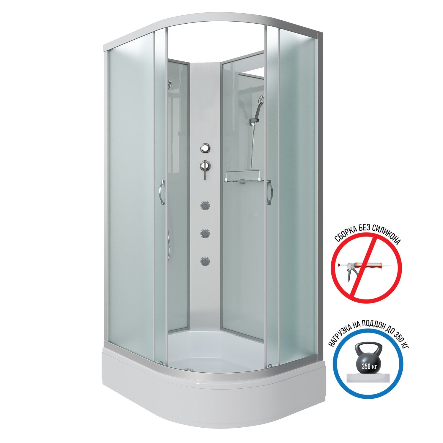 Душевая кабина Niagara Classic NG-33094-14LBKG 100х90, левая, стекло матовое, профиль серебро, без крыши, с гидромассажем - фото 1