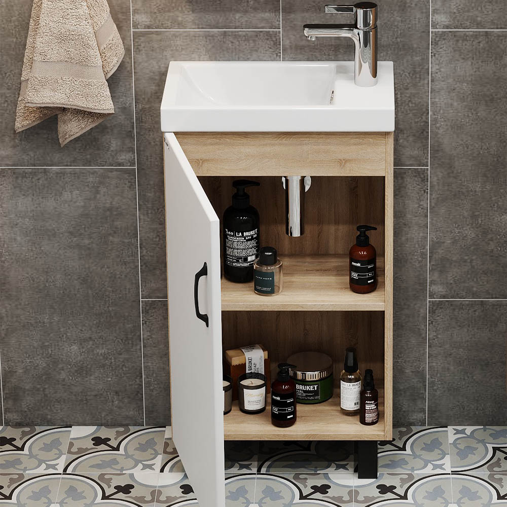 Тумба под раковину Тимбер 45, напольная, цвет белый матовый / дуб сонома - фото 1