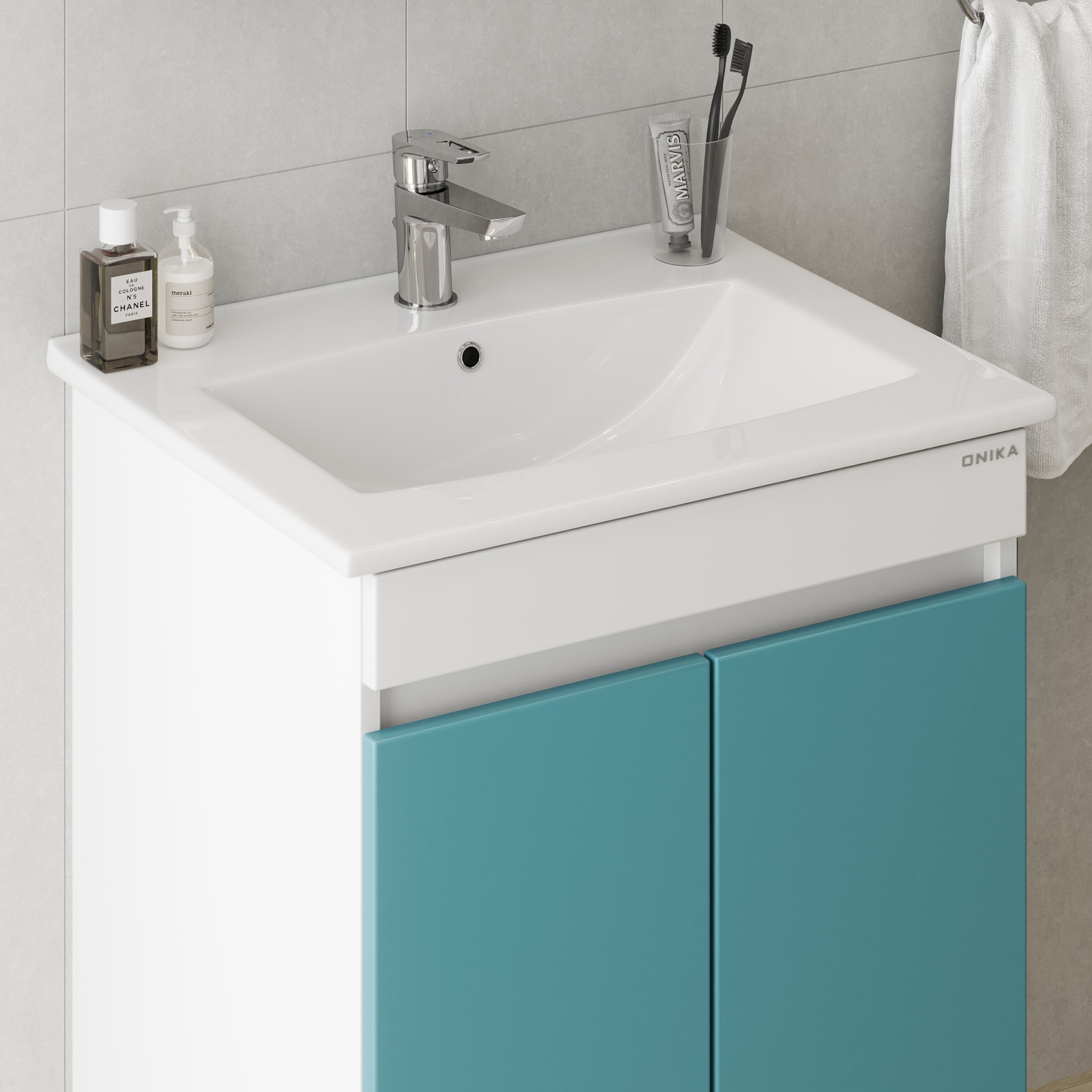 Мебель для ванной Оника Марви 60, цвет белый / бирюза - фото 1