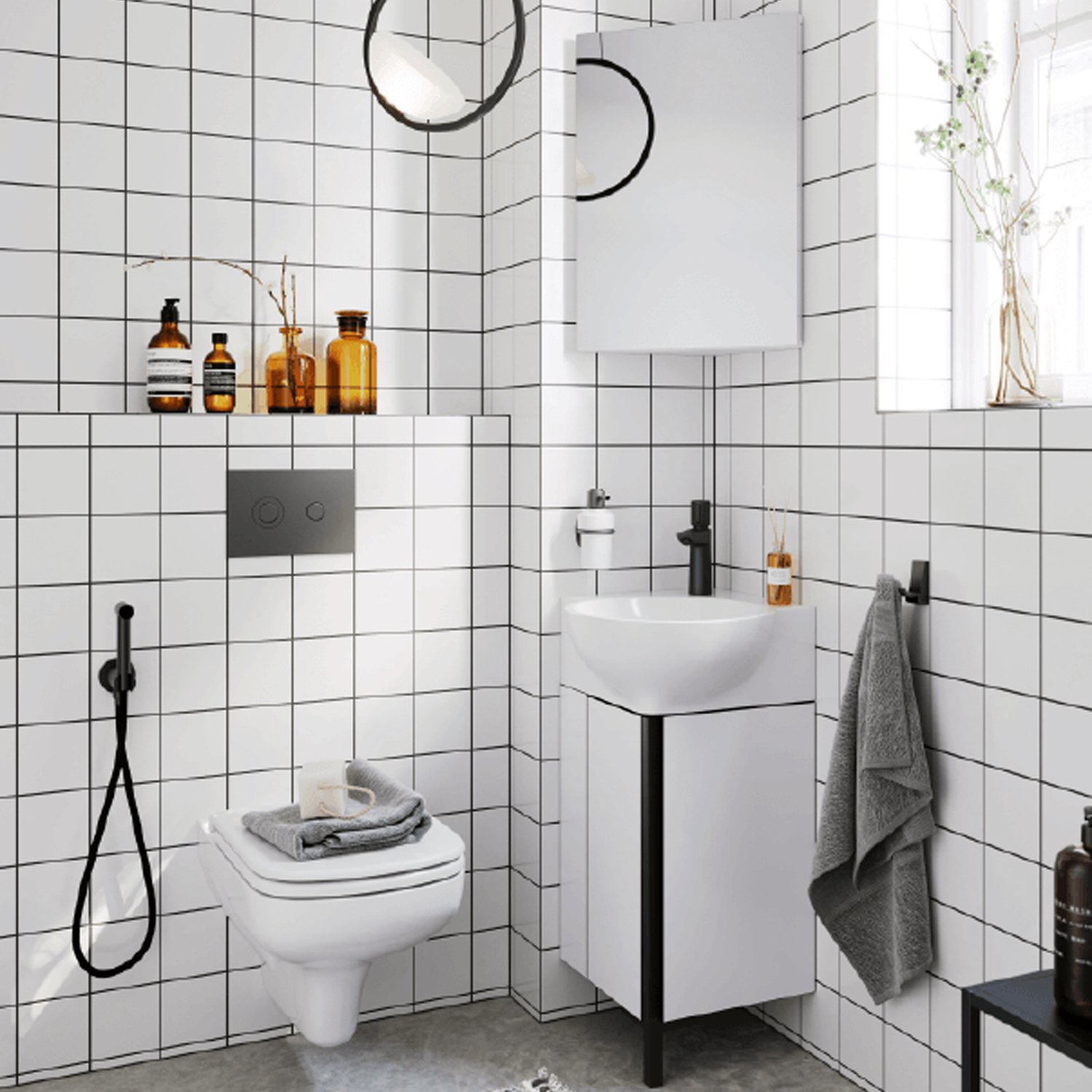 Мебель для ванной  Aqwella Porto 45, угловая, цвет белый / черный