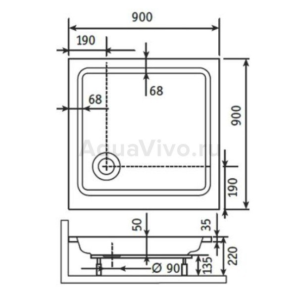 Поддон для душа RGW Acryl Style KV 90х90, акриловый, цвет белый - фото 1