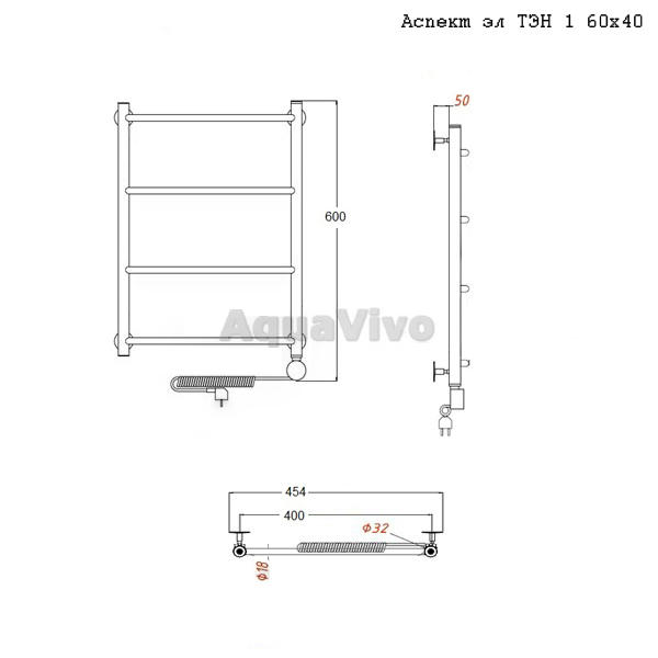 Полотенцесушитель Тругор Аспект эл ТЭН 1 60х40 электрический - фото 1