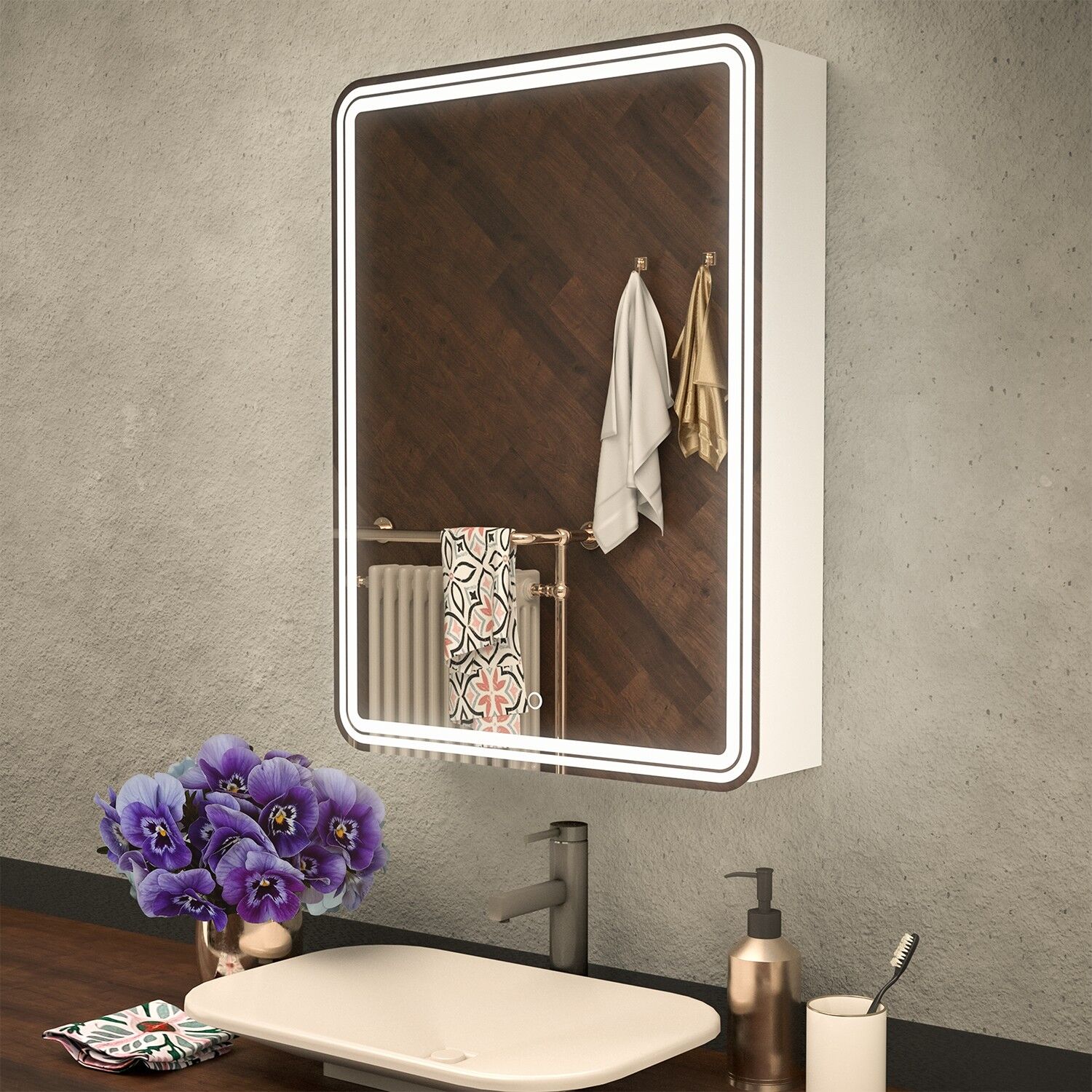 Шкаф-зеркало Mixline Адриана 60x80, правый, с подсветкой, цвет белый - фото 1