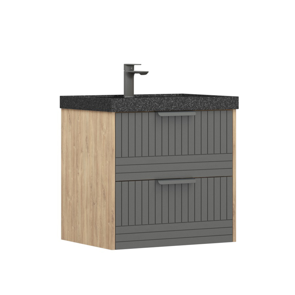 Мебель для ванной Corozo Инди 60, напольная/подвесная, с черной раковиной Стандарт, цвет дуб канзас/графит - фото 1