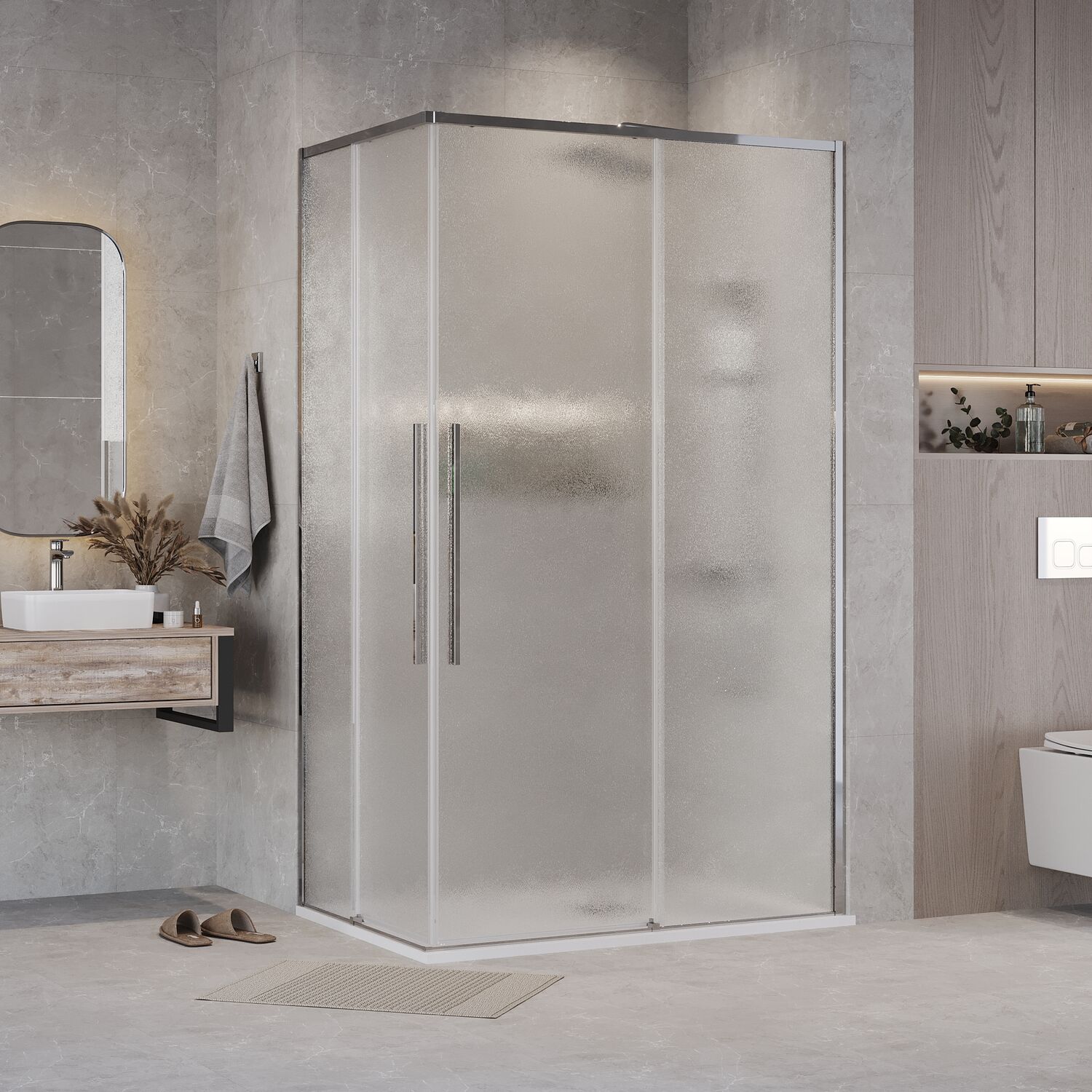 Душевой уголок Grossman Galaxy 300.K33.01.9080.10.02 90х80, стекло шиншилла, профиль хром - фото 1