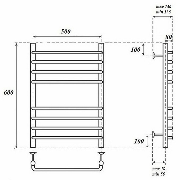 Полотенцесушитель Point П8 50x60 электрический, цвет хром - фото 1