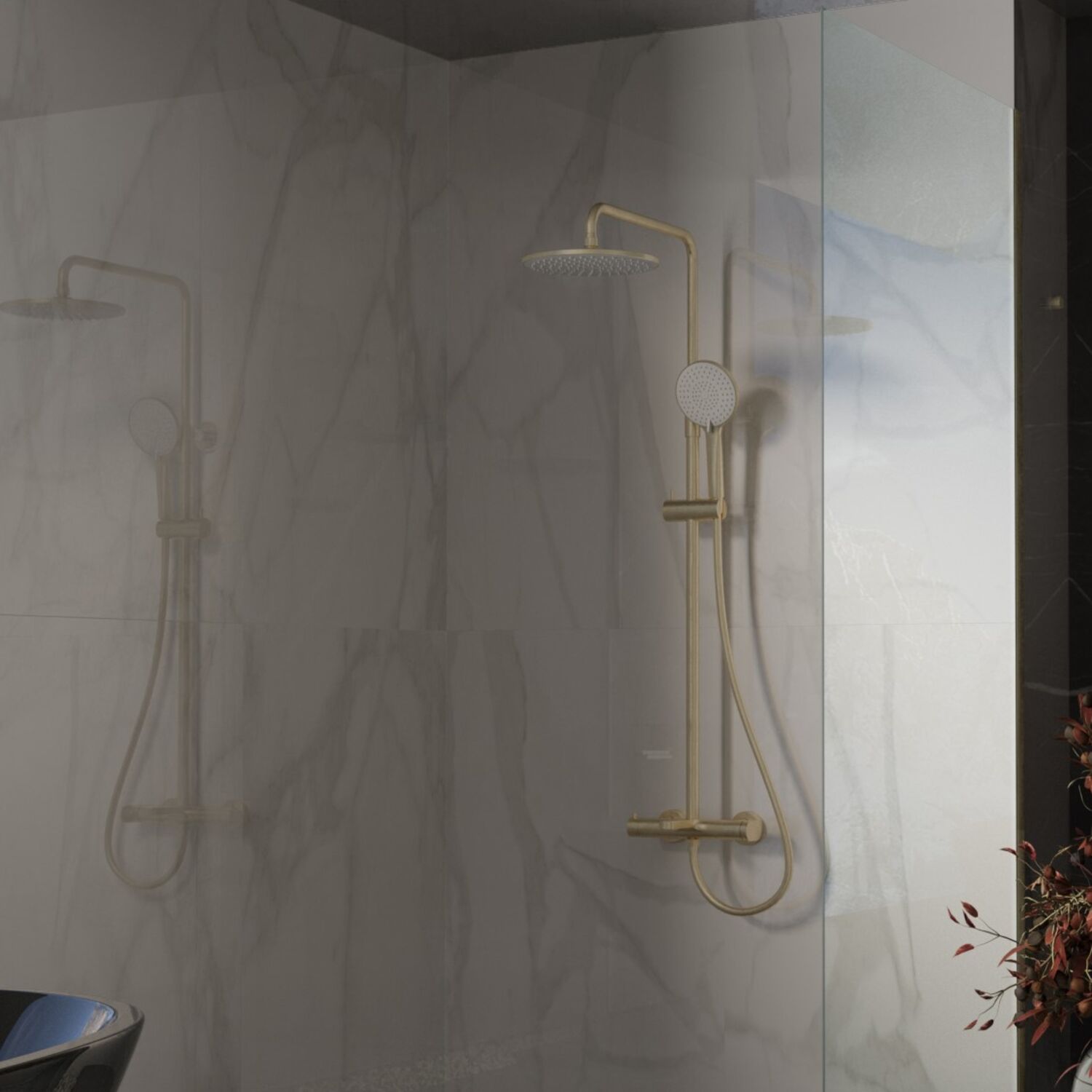 Душевая стойка Vincea Rondo VSFS-1R1BG, с верхним душем, смесителем, цвет брашированное золото - фото 1