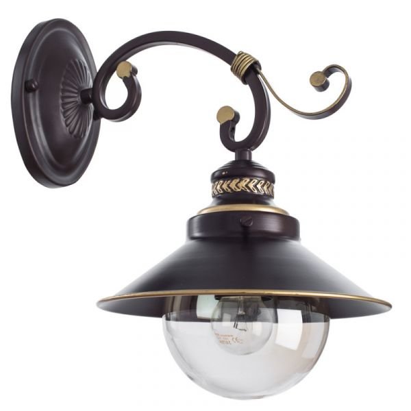 Бра Arte Lamp Grazioso A4577AP-1CK, арматура коричневая / золото, плафон стекло прозрачное, 17х28 см