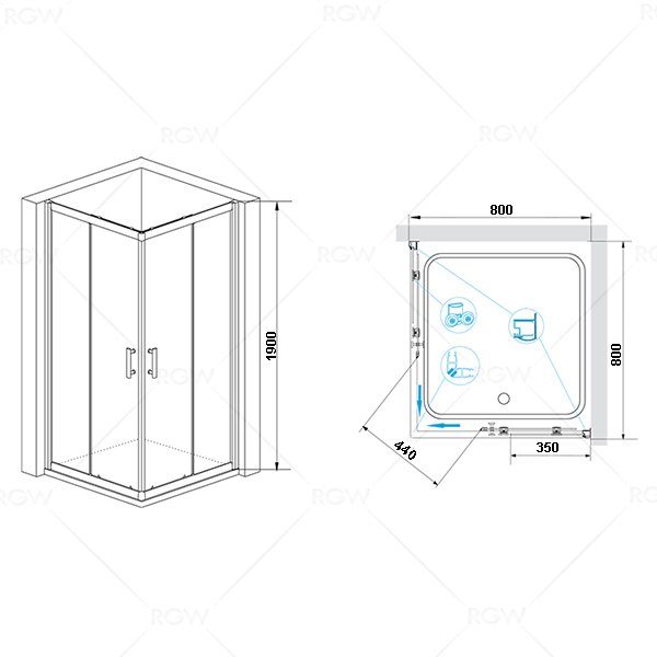 Душевой уголок RGW Passage PA-31 80x80, стекло прозрачное, профиль хром - фото 1