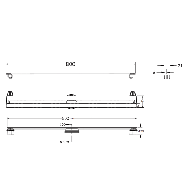Душевой лоток Berges Super Slim 092054 с решеткой 80x9 см, прямой выпуск, с возможностью изменения длины, цвет золото глянец