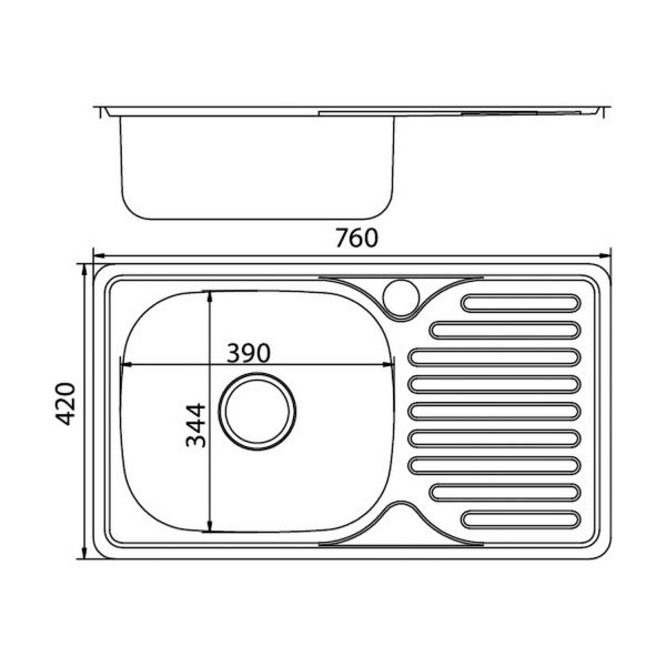 Кухонная мойка Mixline 535614 76x42, левая, с крылом, цвет хром