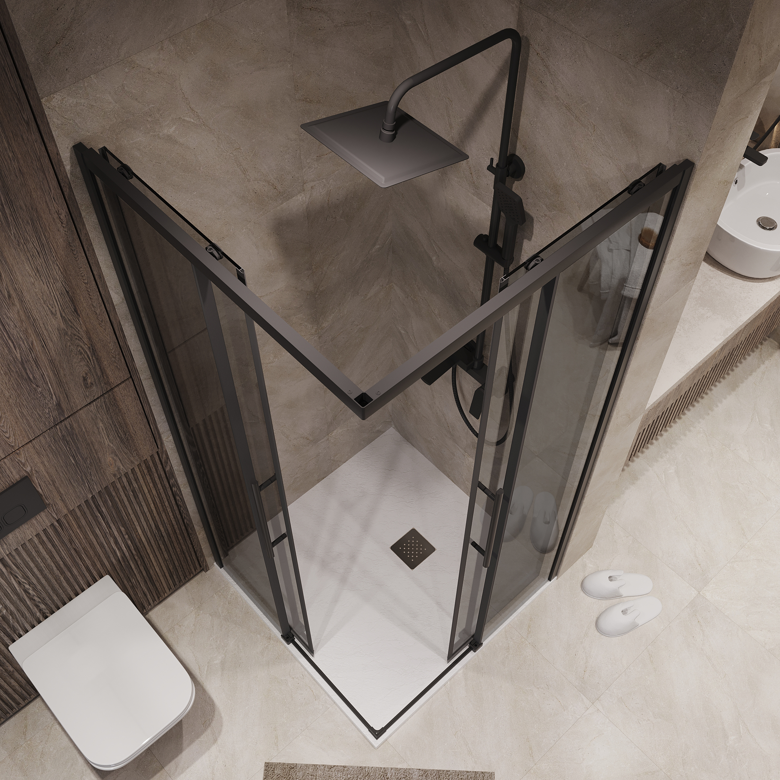 Душевой уголок Niagara Nova NG-2828-34 Black 80x80, стекло тонированное, профиль черный матовый - фото 1