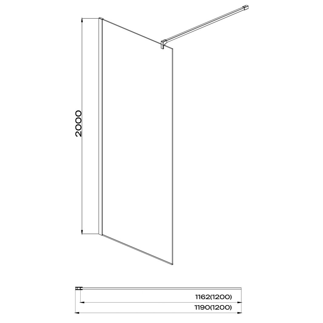 Душевая перегородка Акватек Walk In AQ WIW 12020BL 120x200, стекло прозрачное, профиль черный - фото 1