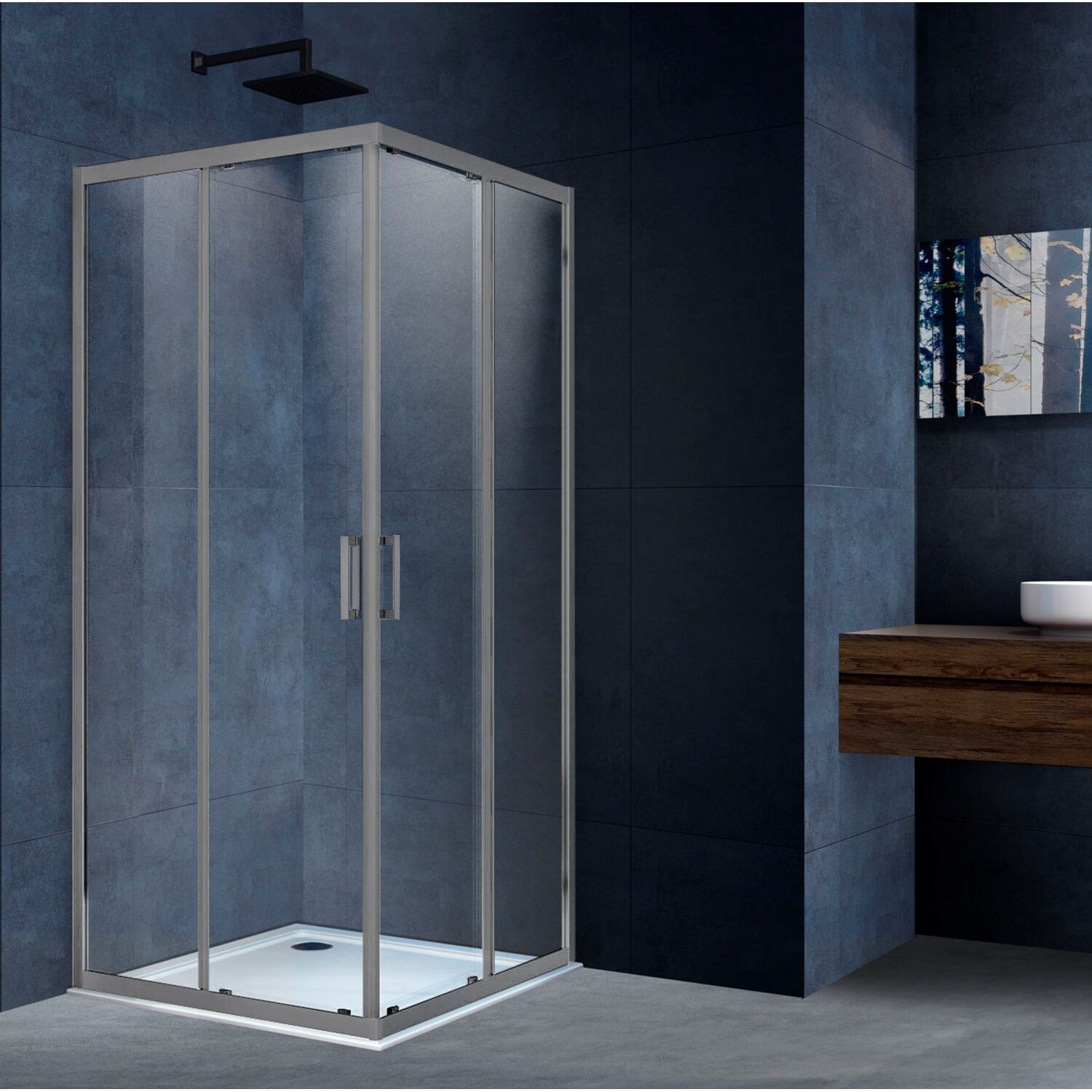 Душевой уголок Vincea Alpha VSS-3AL 100x100, стекло прозрачное, профиль вороненая сталь