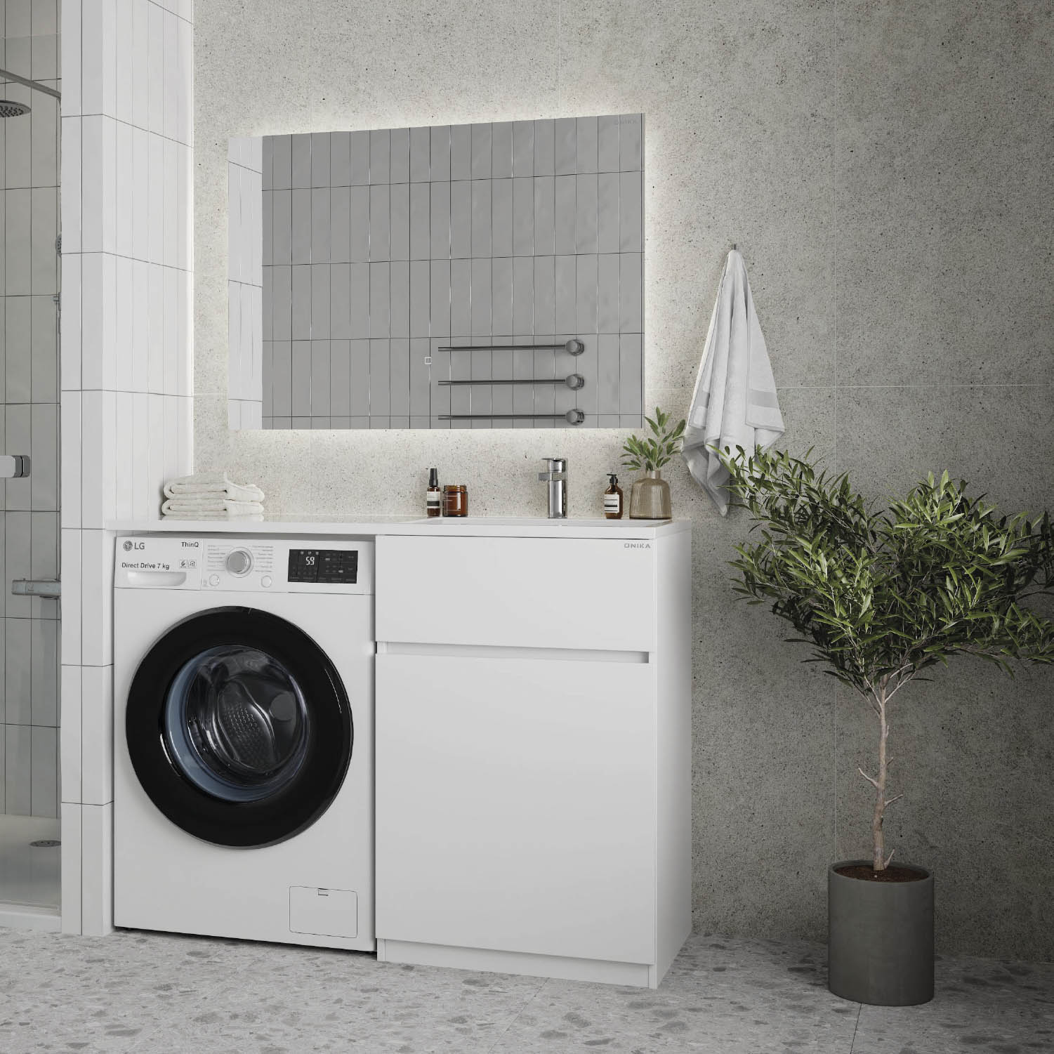 Мебель для ванной Оника Сорго 120, с тумбой 58 см, с бельевой корзиной, цвет белый - фото 1