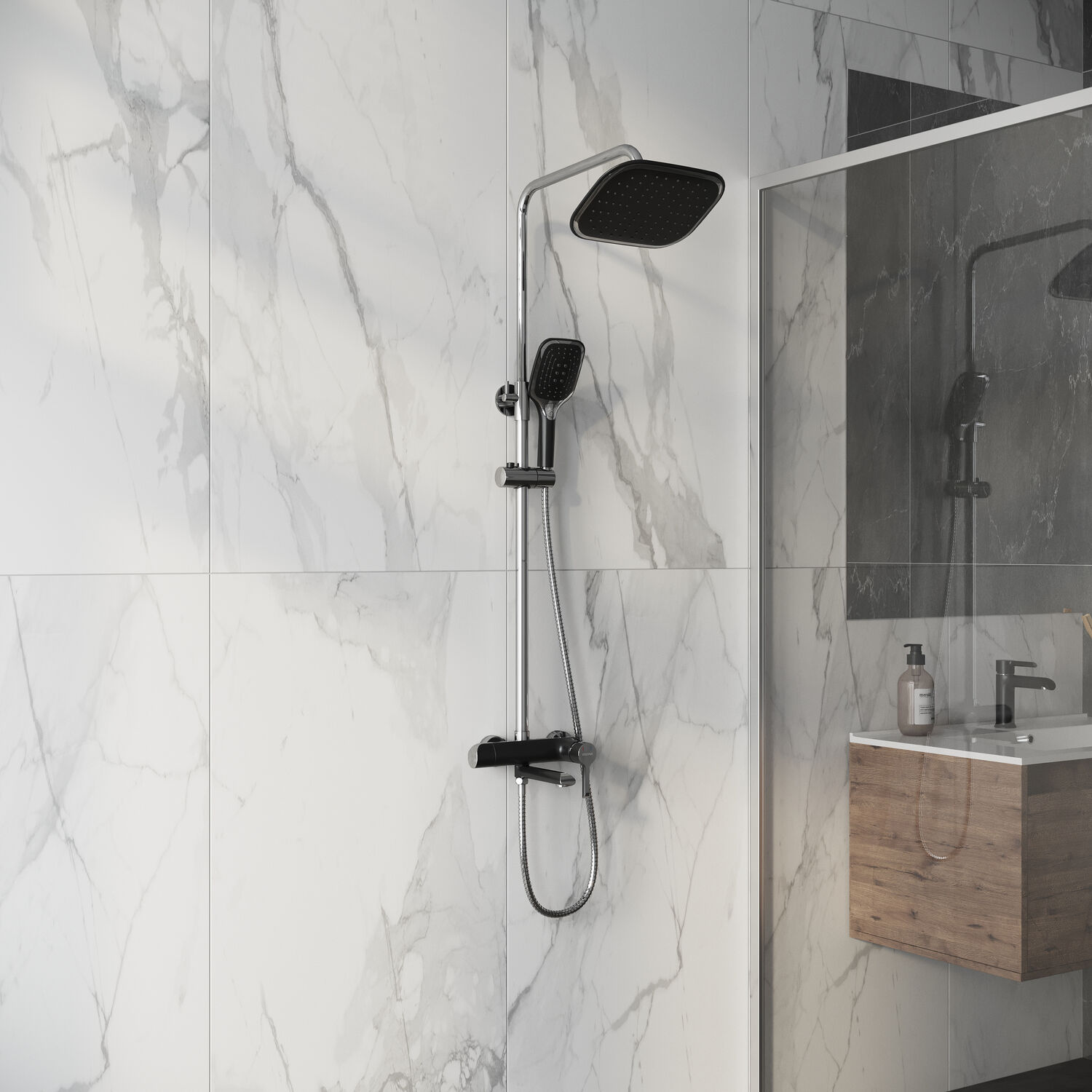 Душевая стойка Grossman Alba 500.K35.06.100/210, с верхним душем, смесителем, цвет хром / черным - фото 1