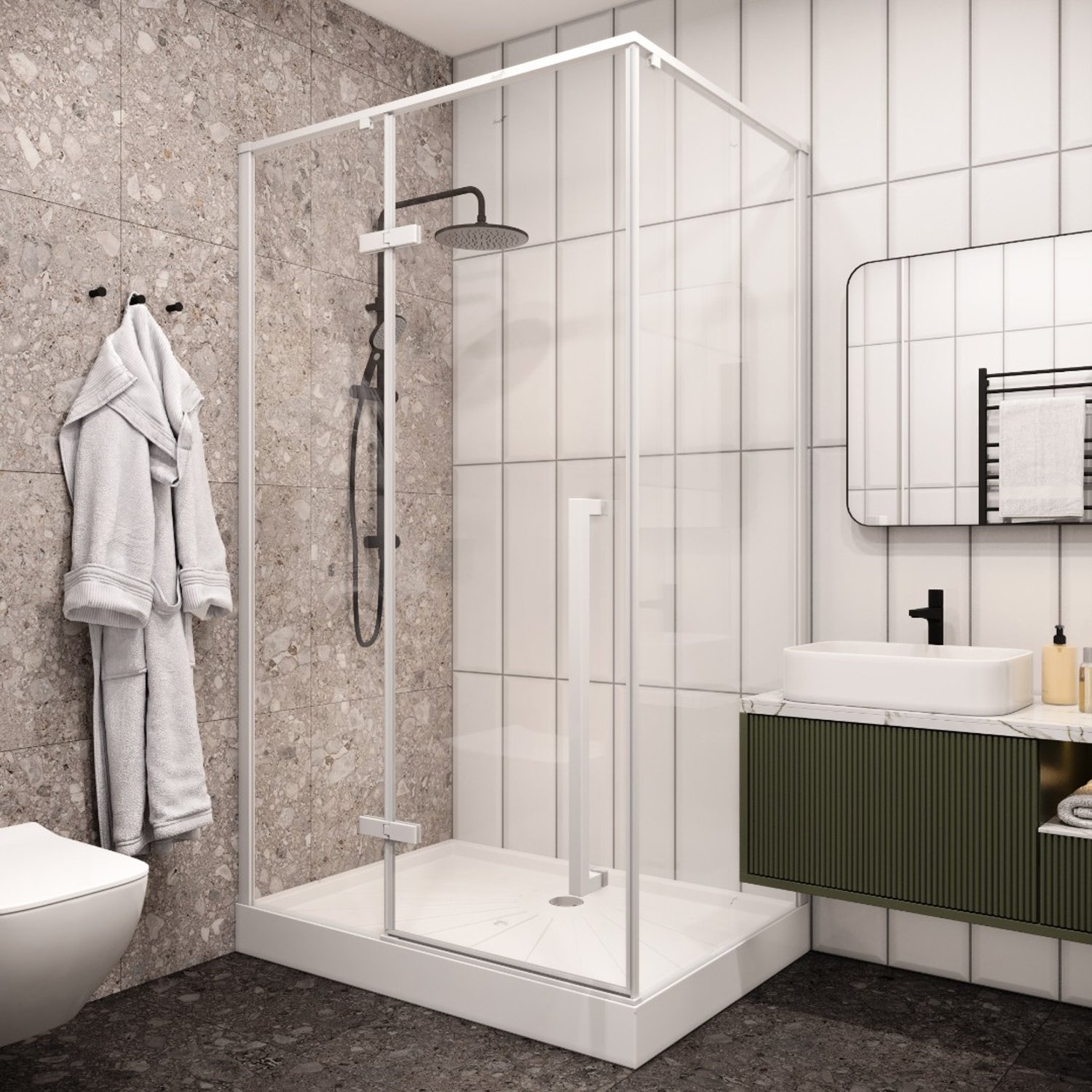 Душевой уголок CeruttiSPA C1AW 120x90, стекло прозрачное, профиль белый - фото 1