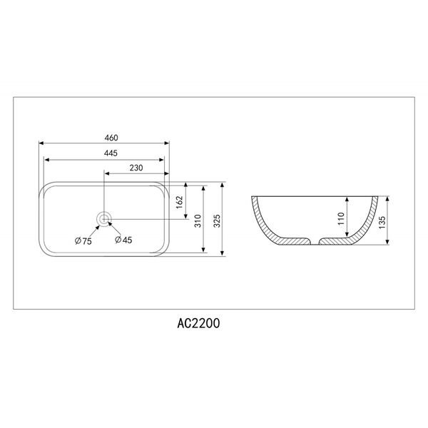 Раковина Abber Rechteck AC2200 MG накладная, 46x33 см, цвет серый матовый - фото 1