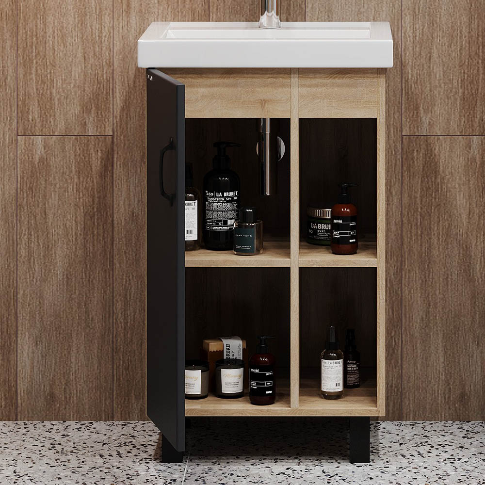 Мебель для ванной Оника Тимбер 50, напольная, цвет серый матовый / дуб сонома