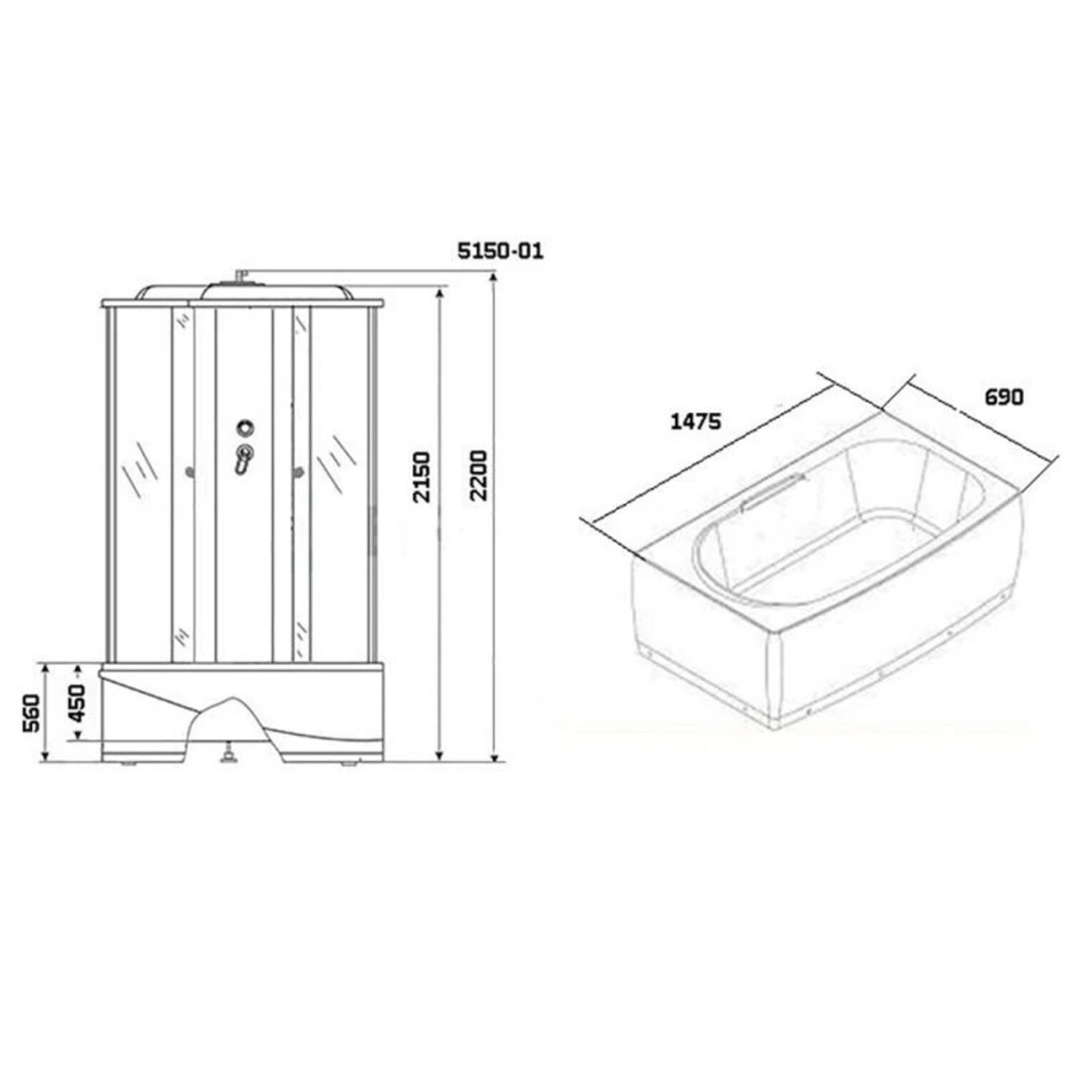 Душевая кабина Niagara Ultra NG-5150-01 150х70, стекло тонированное, профиль серебро, с крышей, с гидромассажем, с пультом управления - фото 1