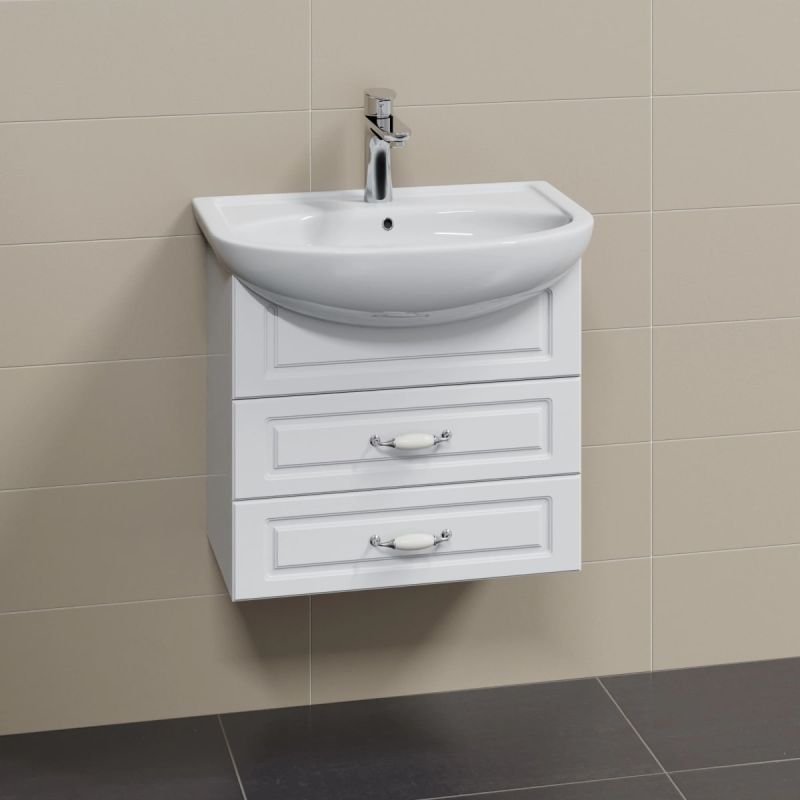 Тумба под раковину Санта Верона 60 подвесная, с ящиками, цвет белый