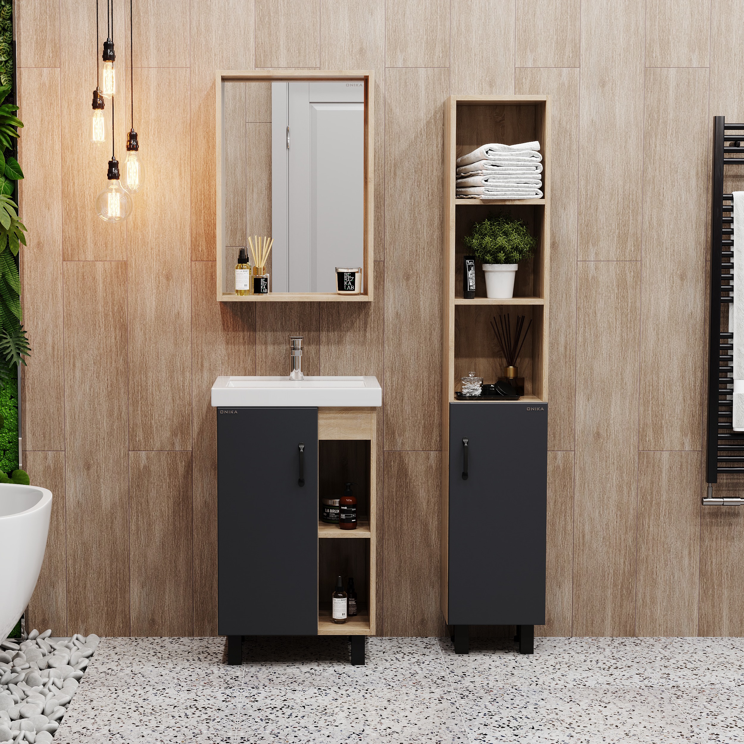 Мебель для ванной Оника Тимбер 50, напольная, цвет серый матовый / дуб сонома