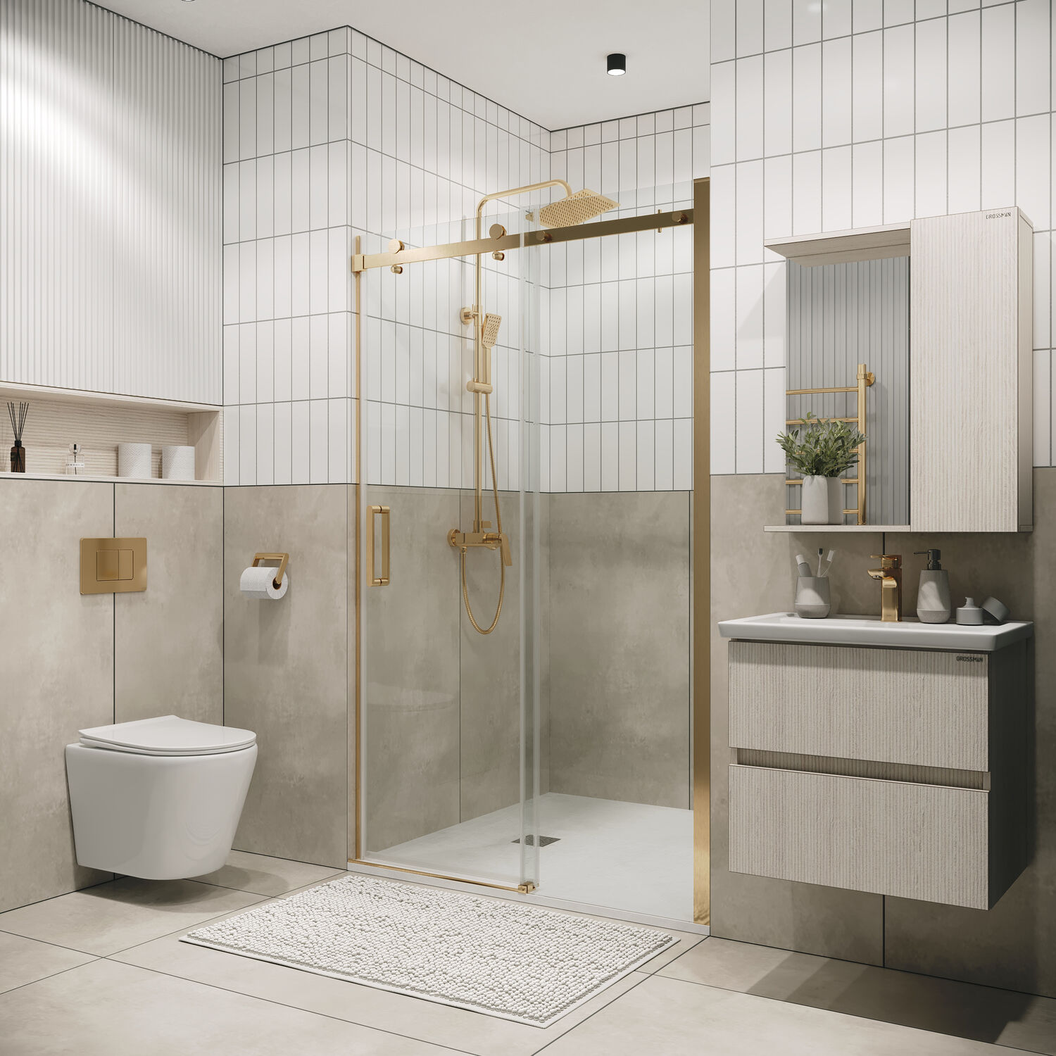 Душевая дверь Grossman Classic 100.K33.04.100.32.00 100х195, стекло прозрачное, профиль золото сатин - фото 1