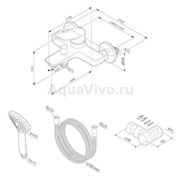 Смеситель AM.PM X-Joy F85A15000 для ванны с душем, цвет хром