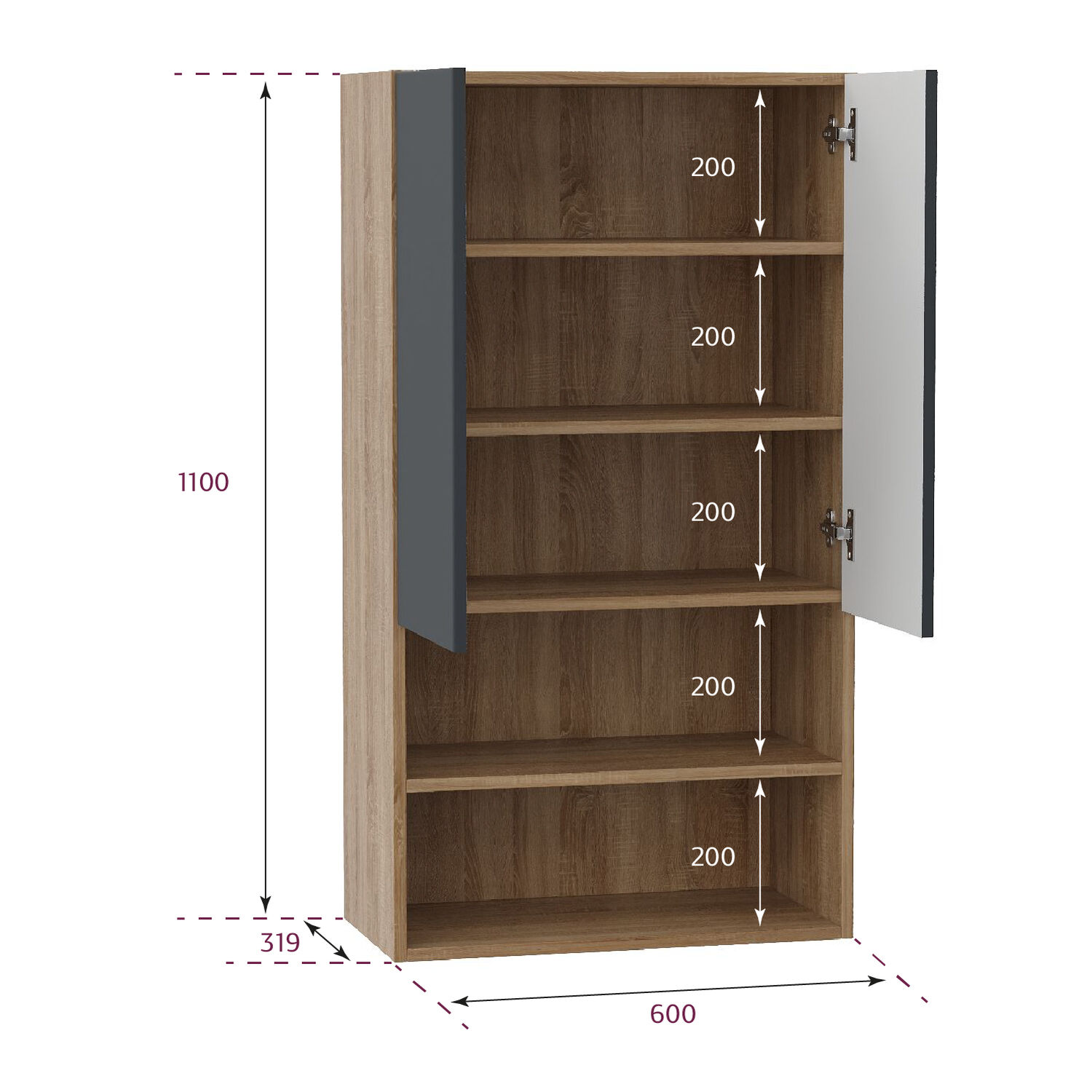 Шкаф Оника Маркус Нова 60, цвет серый / дуб сонома