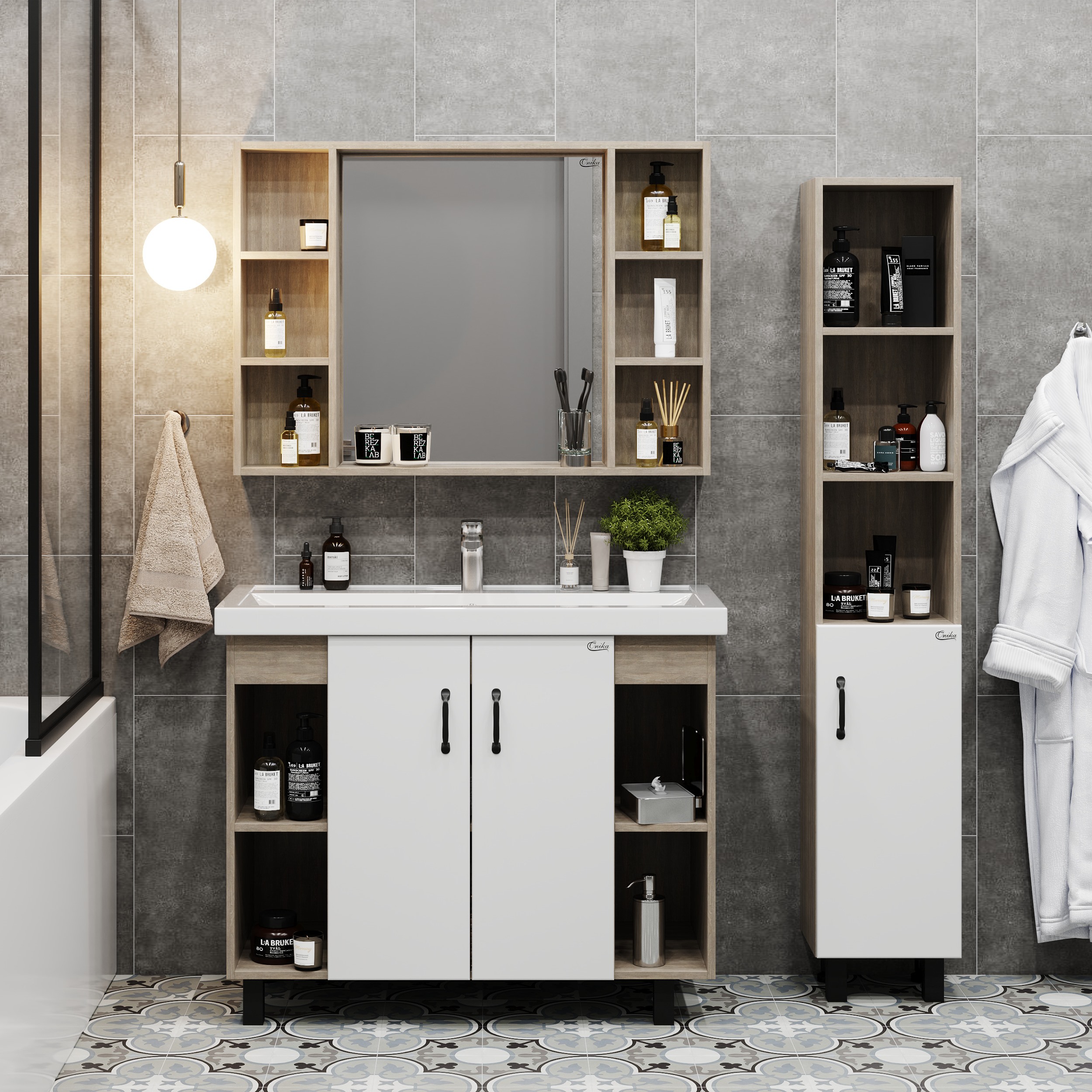 Мебель для ванной Оника Тимбер 100, цвет белый матовый / дуб сонома - фото 1