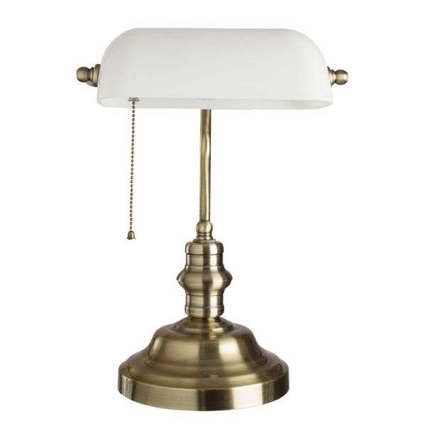 Интерьерная настольная лампа Arte Lamp Banker A2493LT-1AB, арматура бронза, плафон стекло белое, 27х26 см