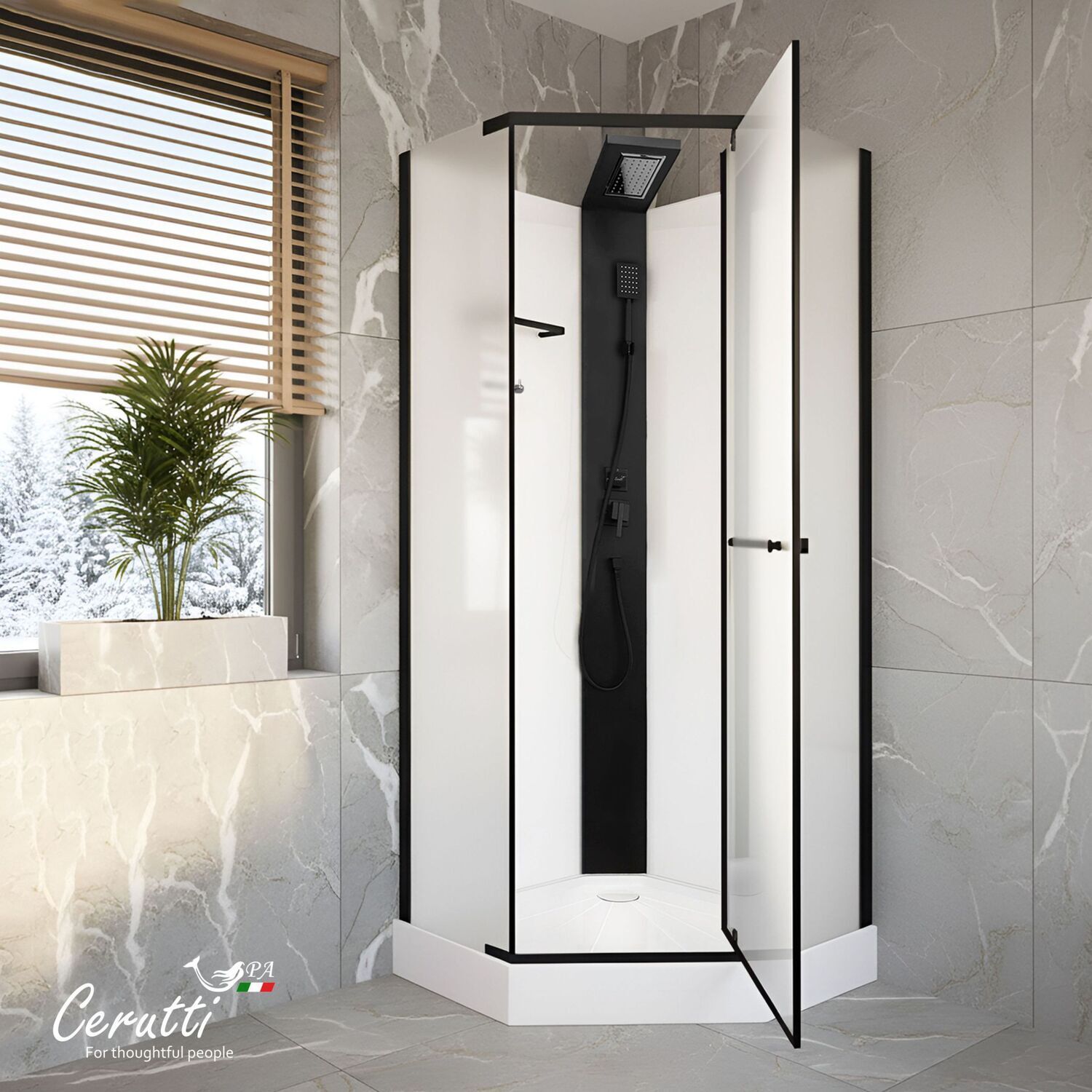 Душевая кабина Ceruttispa Chika 901BF 90x90, стекло матовое, профиль черный матовый, без крыши