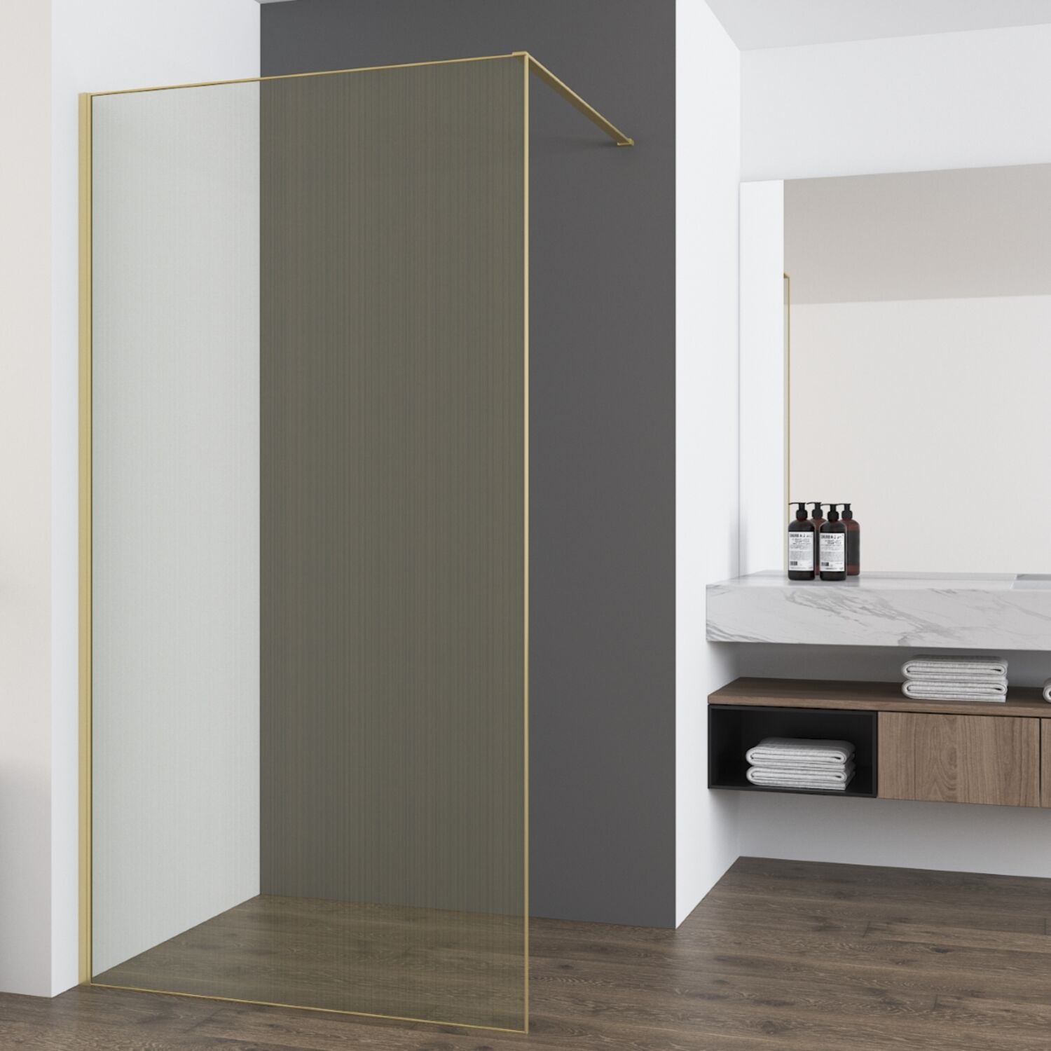 Душевая перегородка Vincea Walk-In VSW-7HS 100x200, стекло ламинированное с золотыми нитями, профиль брашированное золото