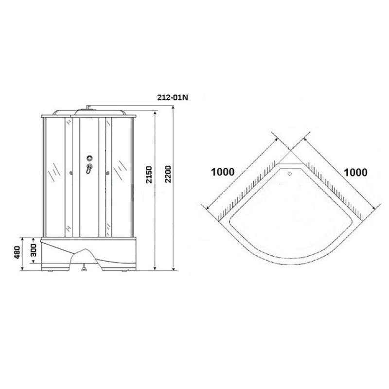 Душевая кабина Niagara Ultra NG-212-01N 100х100, стекло тонированное, профиль черный, с крышей, с гидромассажем, с пультом управления - фото 1