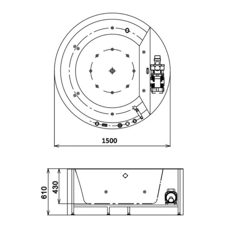 Ванна Gemy G9230 K 150x150 акриловая, с гидромассажем, аэромассажем и хромотерапией, цвет белый - фото 1