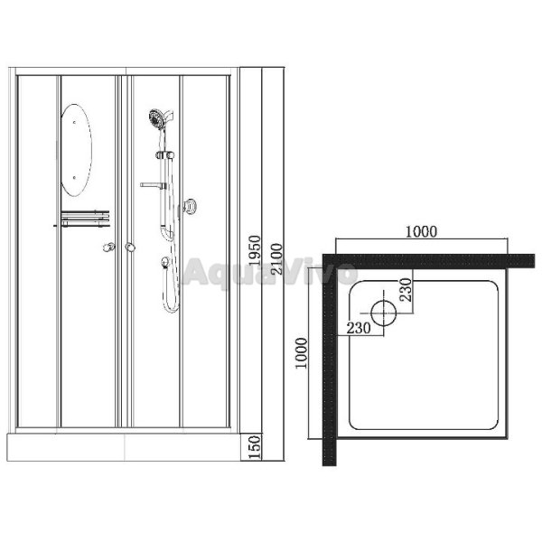 Душевая кабина Esbano ES-L100CKR 100х100, стекло переднее рифленое, заднее белое, профиль белый